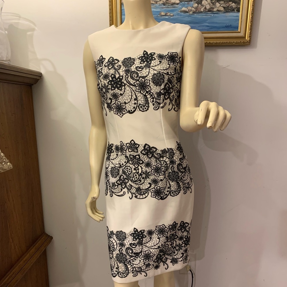 R&K dress black and white lace print